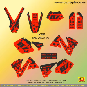 Kit Adhesivos para KTM EXC 2000-02 Flúor Rojo estrellas