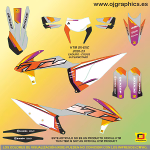 Kit Adhesivos para KTM EXC 2020-23 DEGRARAMA LILA-GRIS